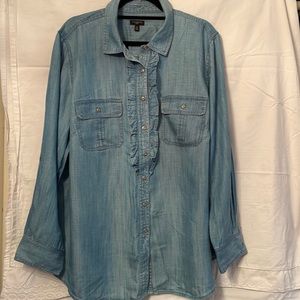 Talbots denim ruffled front blouse size Woman’s 2X